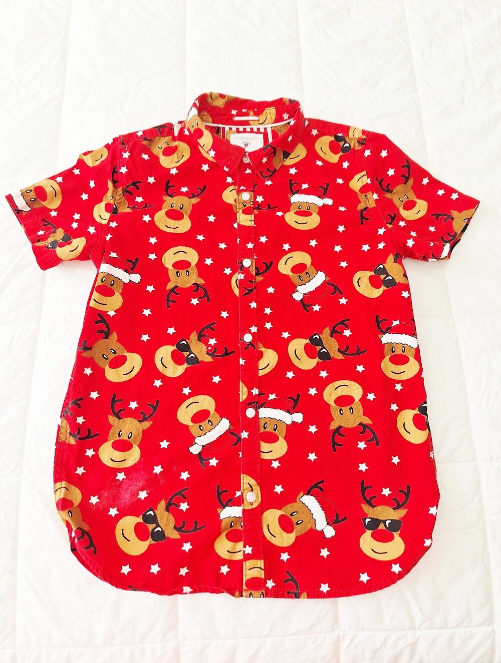 Denim & Flower Boys' Reindeer Red Button-down Dress Shirt - Size 11/12